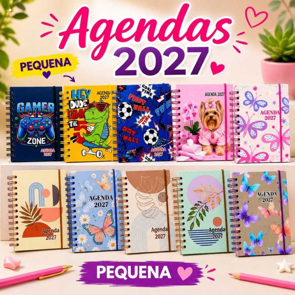 Agenda 2027 Pequena Espiral 11x15 1 Página Por Dia Com Elástico Capa Dura Planner Diário Feminina Masculina Infantil