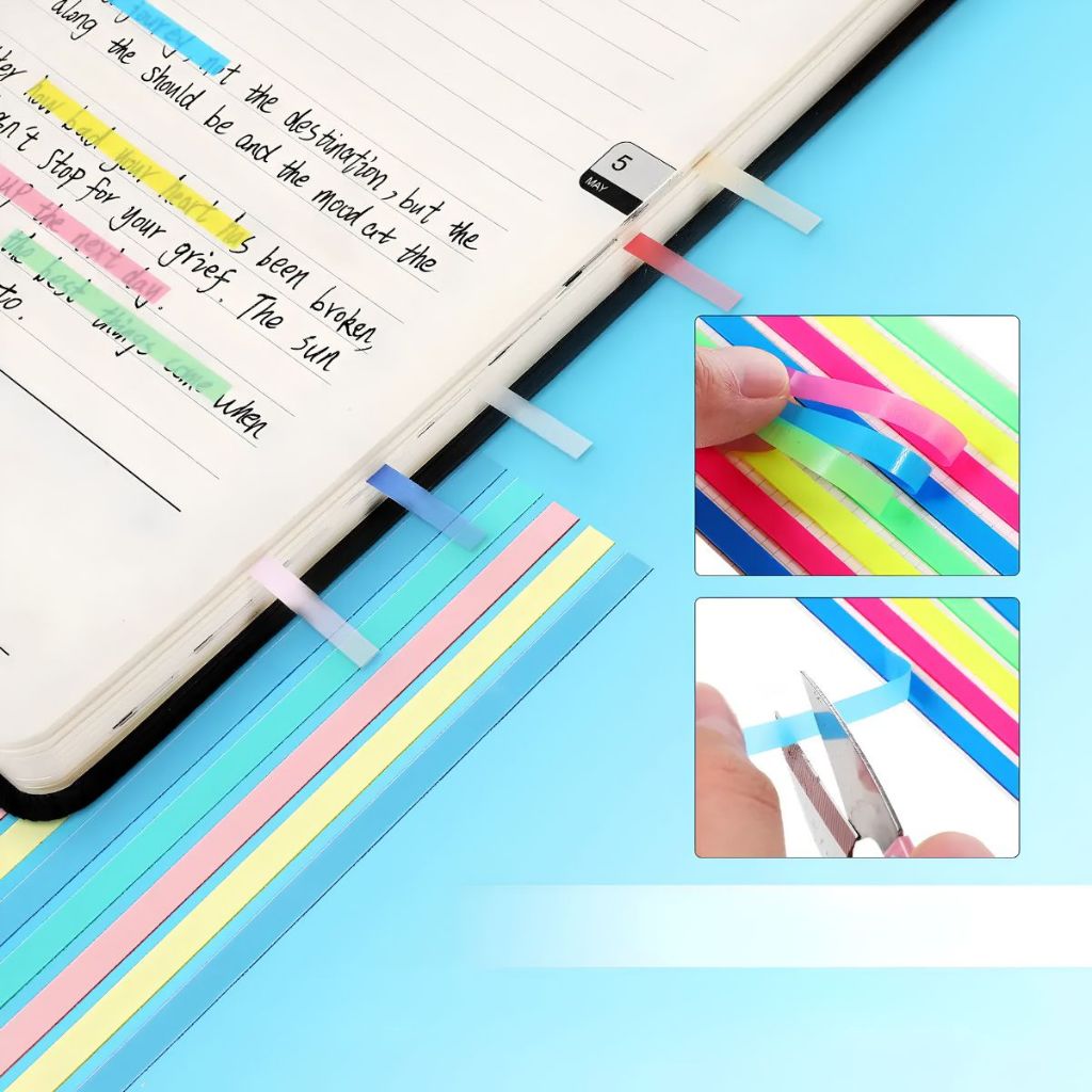 Marca Texto Adesivo Neon Colorida Em Fita Neon 160 Fitas Tirinhas 5cmx14cm Marcado de Paginas — imagem 2 de 2
