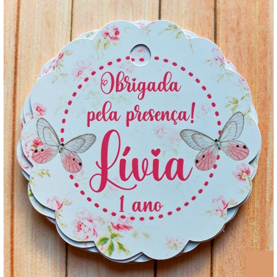 Tag  Lembrancinha Maternidade Chá de Bebê Aniversário Festa Jardim das Borboletas Floral Delicado Personalizado Nome