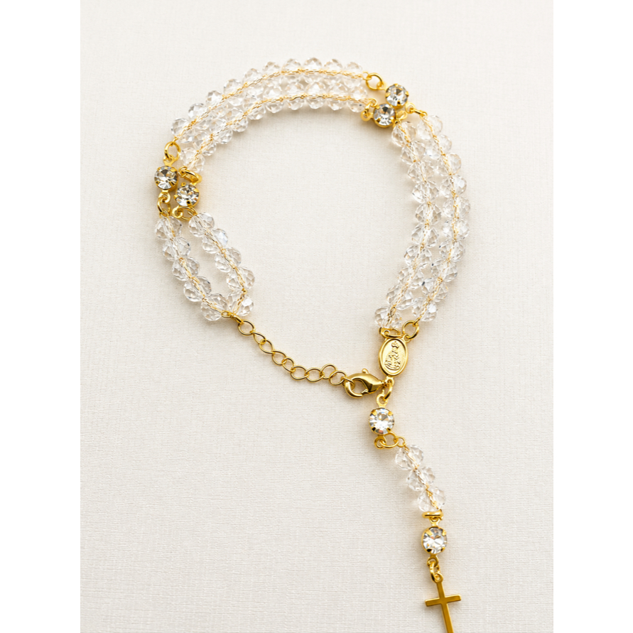 TERÇO DE PULSO COM PONTO DE LUZ FEMININO FOLHEADO RELIGIOSO CATÓLICO