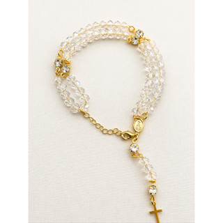 TERÇO DE PULSO COM PONTO DE LUZ FEMININO FOLHEADO RELIGIOSO CATÓLICO