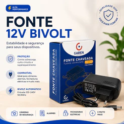 Fonte de Alimentação 12V 2A Bivolt para CFTV Compatível Garen MCM