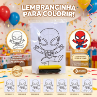 Kit Colorir Homem Aranha com Giz de Cera | Lembrancinha Infantil Criativa | Brinde Festa Personalizado