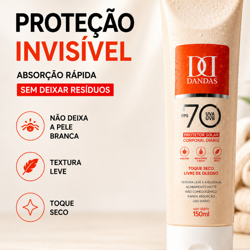 ANTISSINAIS, PROTETOR SOLAR FPS 70, DANDAS 150 ML, ROSTO E CORPO,TOQUE SECO,