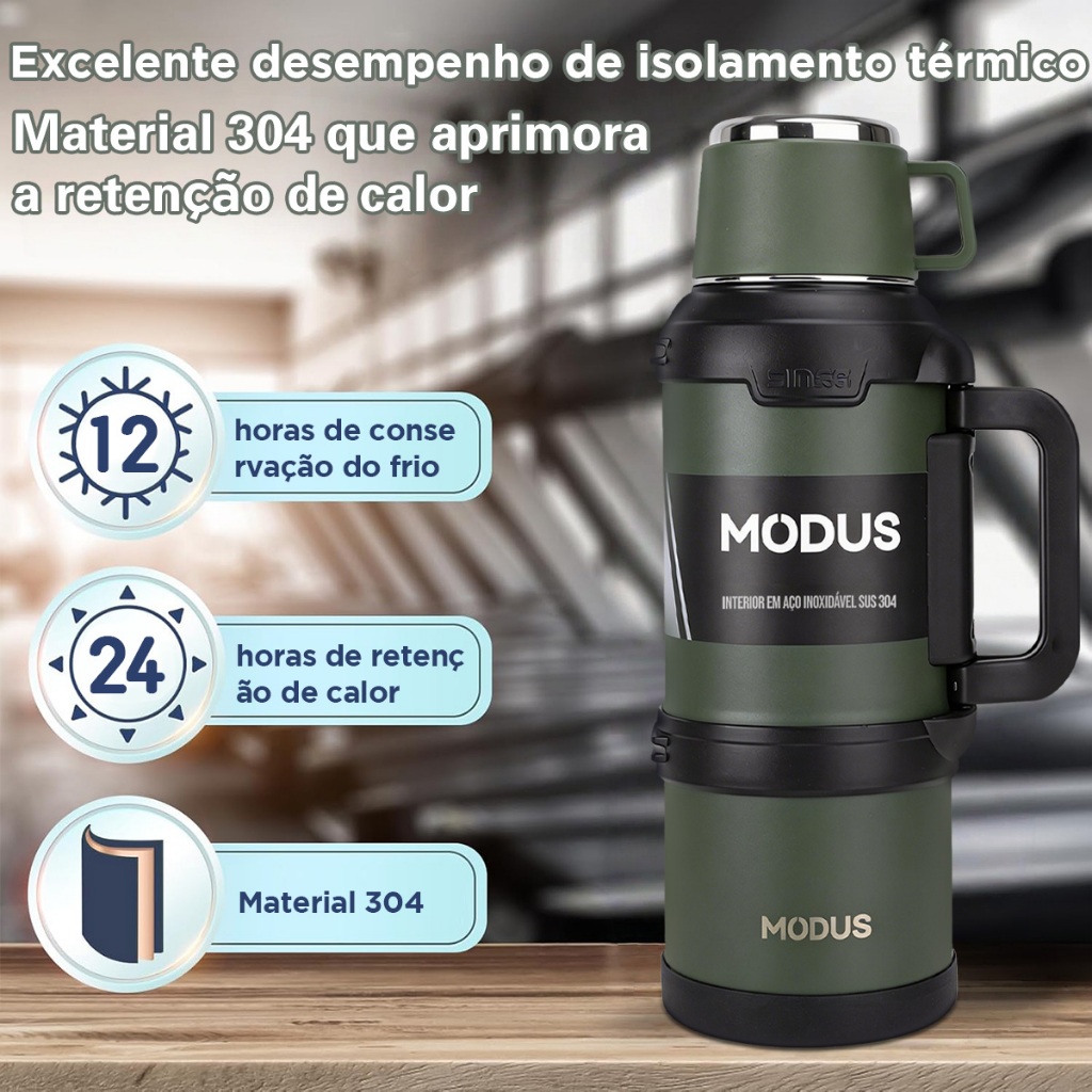 MODUS Garrafa Térmica Galão Térmico 3.6L Aço Inoxidável Para Camping Viagem Trabalho Academia