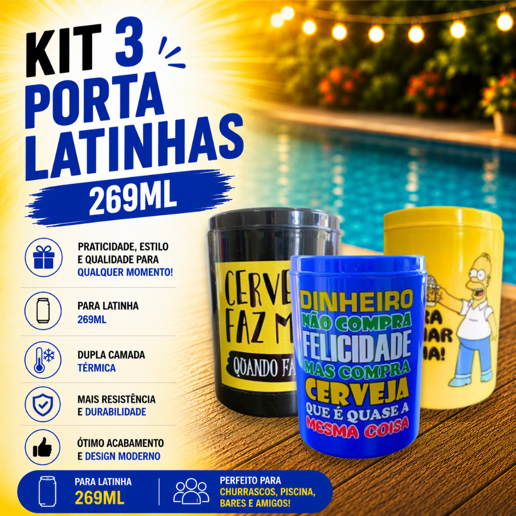 Kit 3 Porta Lata 269ml Palito Suporte Cerveja  Termico Personalizados