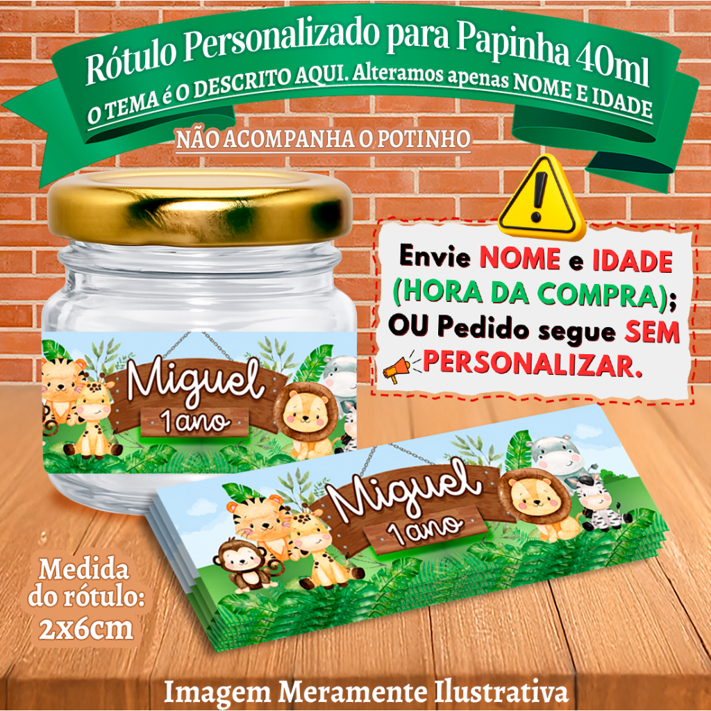 Rótulos adesivos para Papinhas 40ml 40g Safari Aquaredo