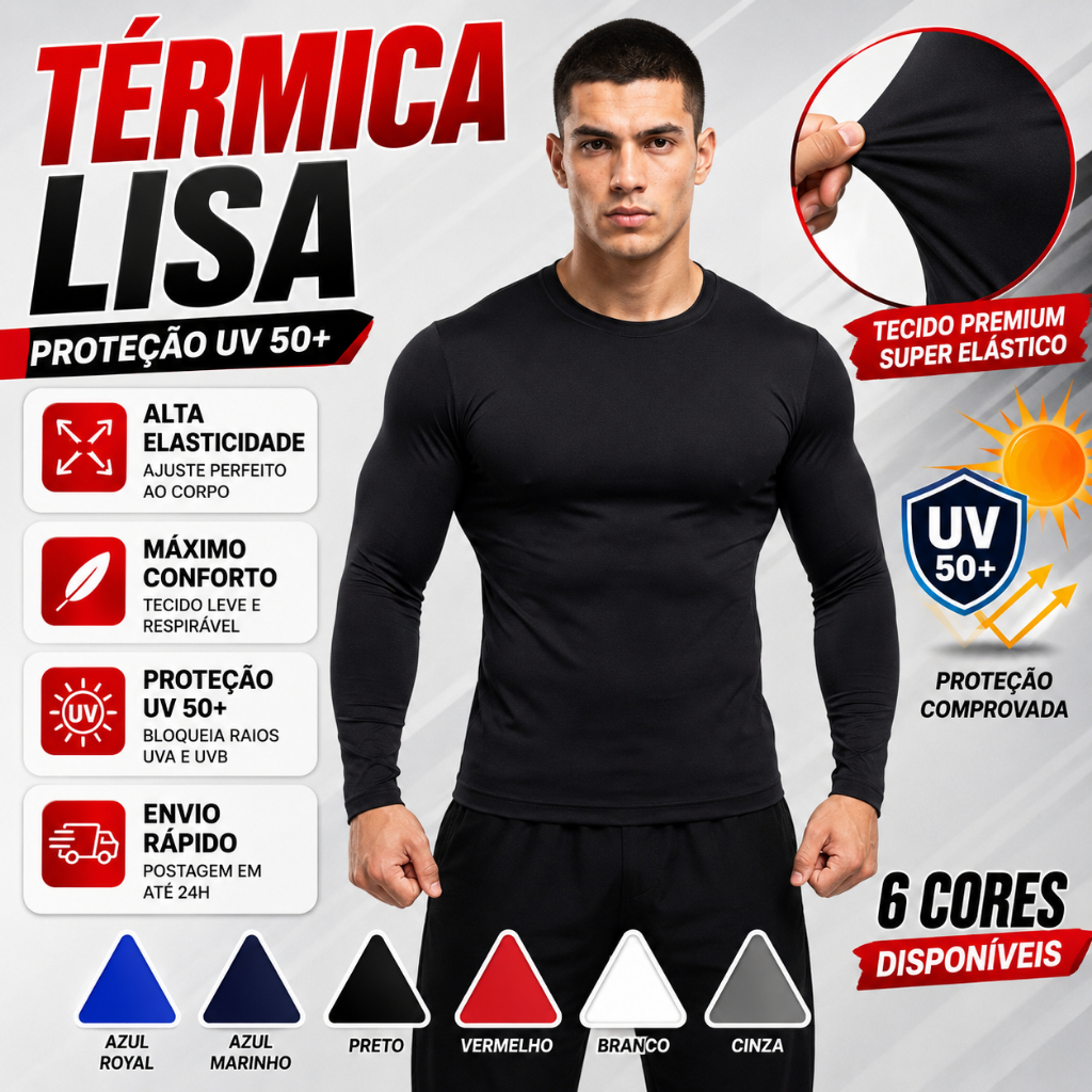 Camisa Térmica Uv 50+ Segunda Pele Camiseta Blusa Malha Fria Academia Esportes