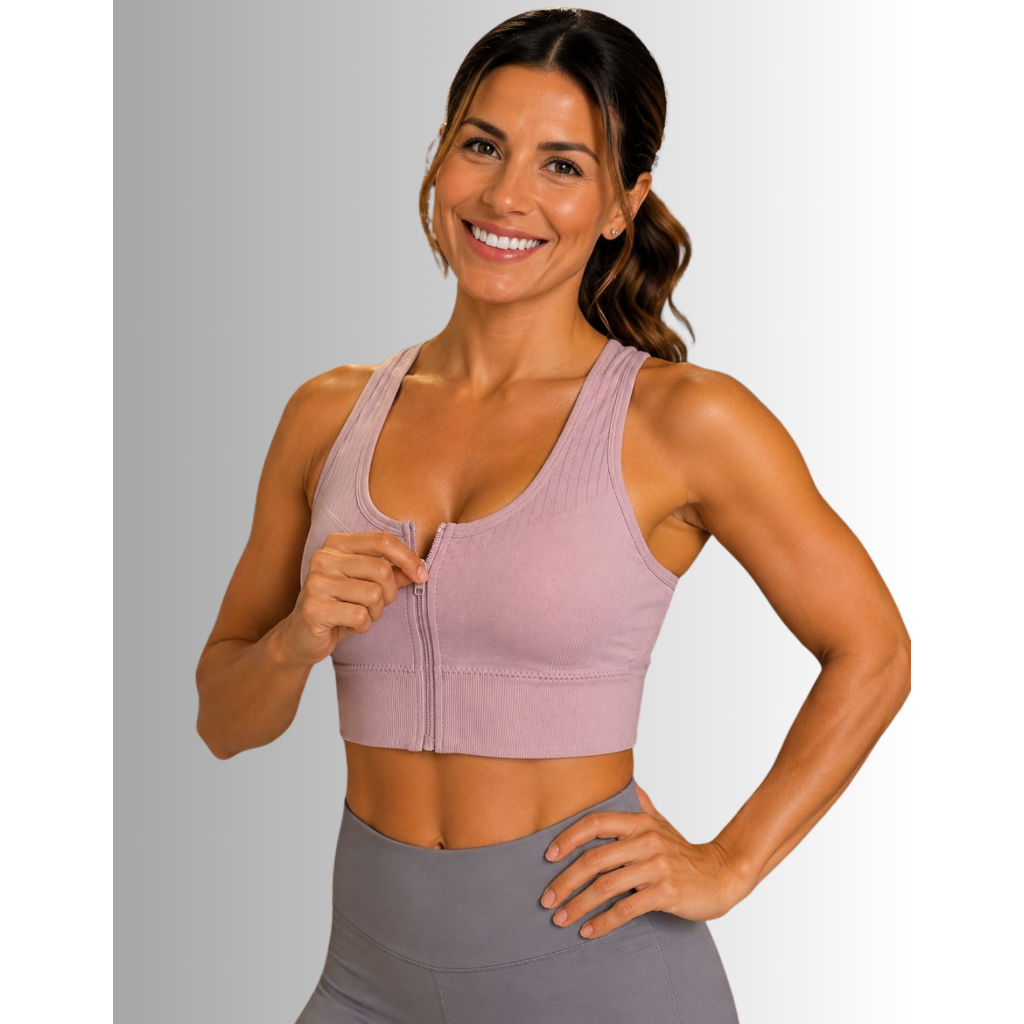 Top Feminino Yoga Pilates Com Zíper Frontal Bojo Removível