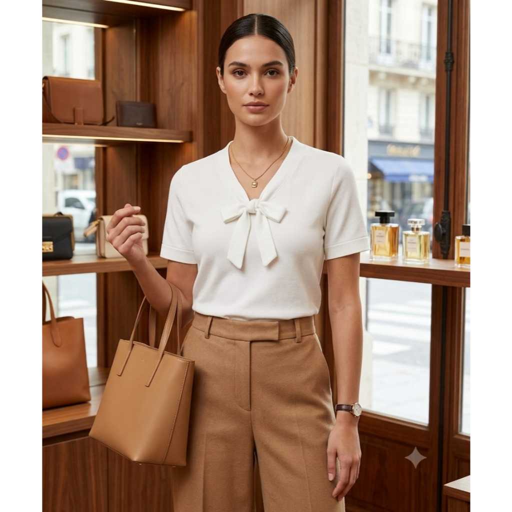 Blusa com laço na frente manga gola de tira para laço