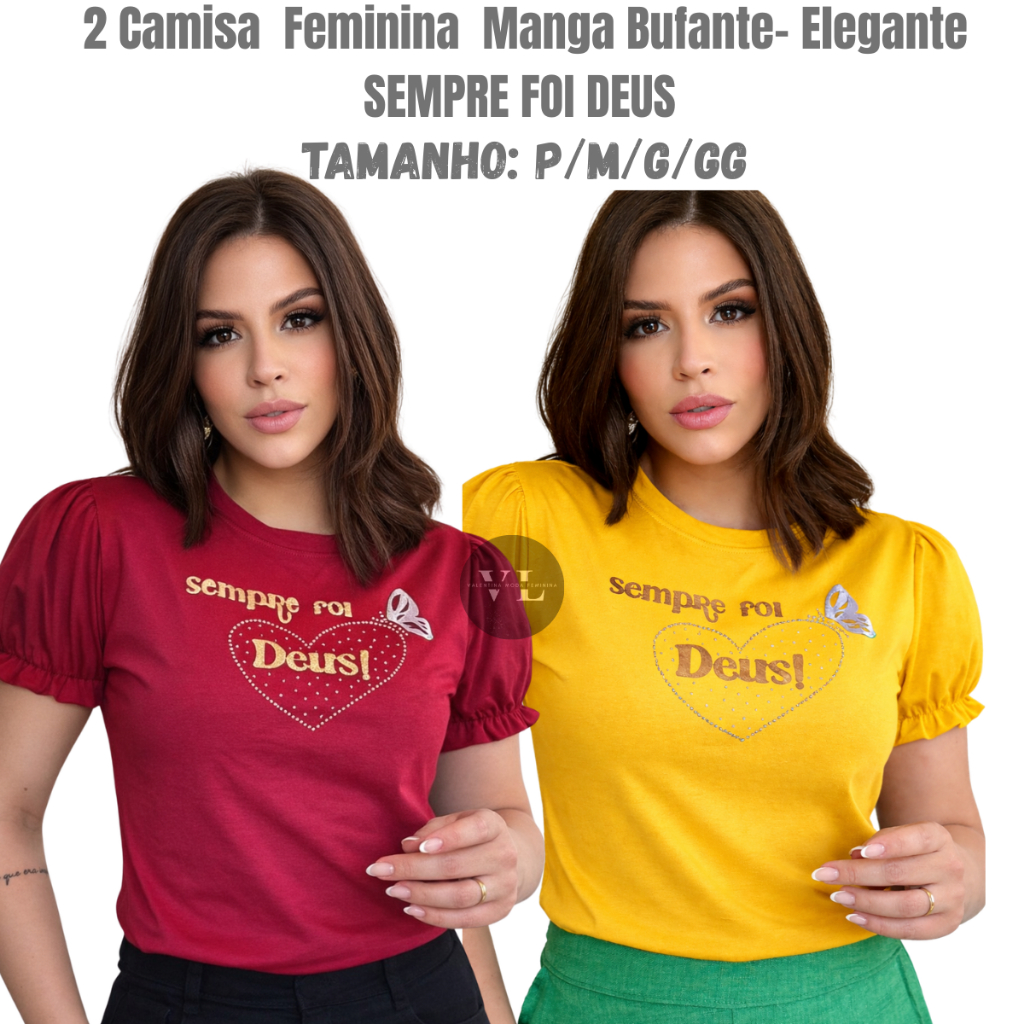 Kit 2 Blusas Femininas Manga Bufante Estampada Casual Moderna Várias Cores Tendência