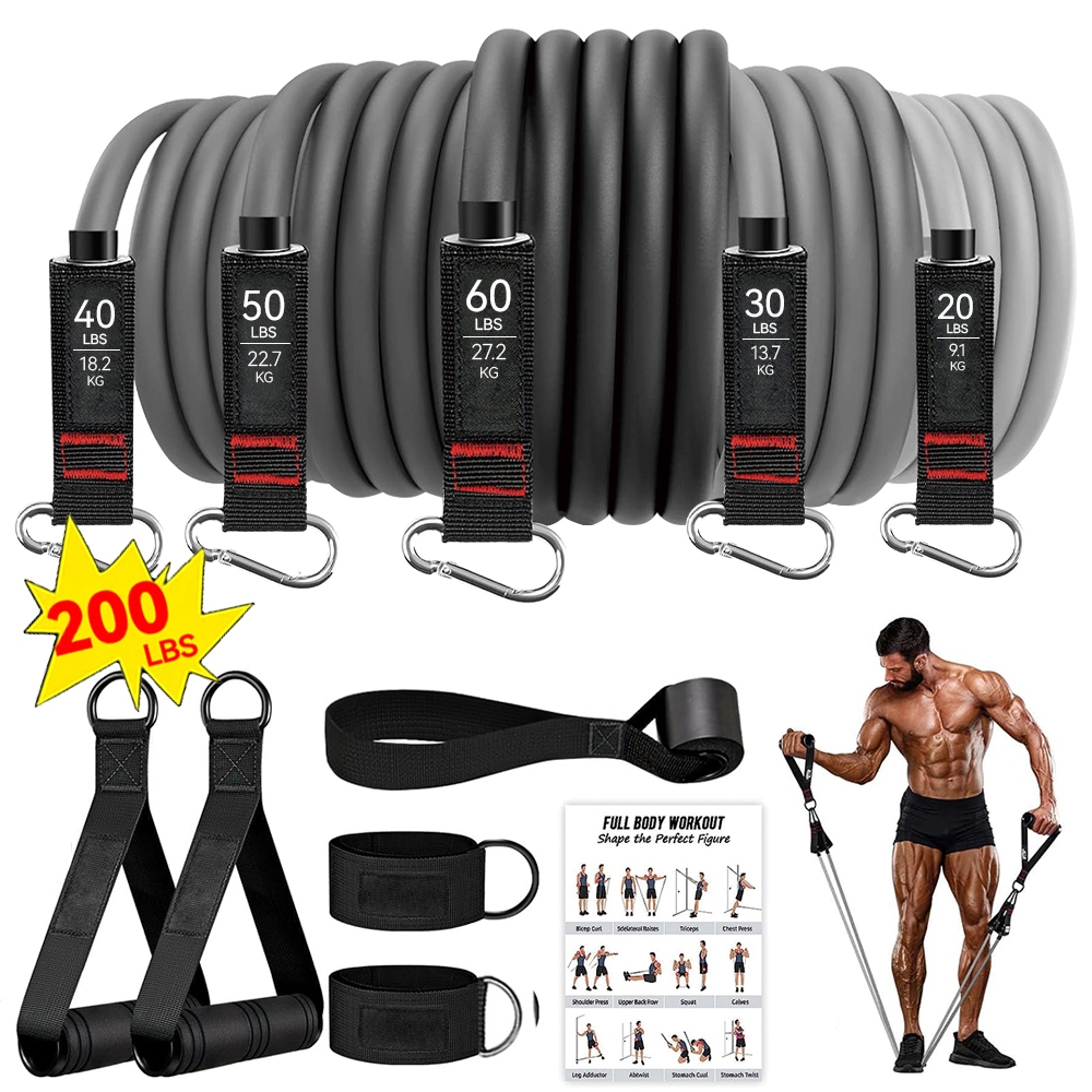 150/200/500LBS Kit Extensores Cordas Elásticos para Musculação Yoga Pilates Treino em Casa com Carga