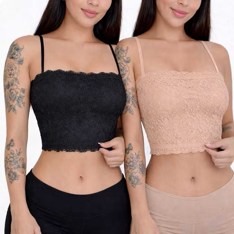 kit 2 Tops de Renda com Forro Sem Bojo Confortável Cores Sortidas