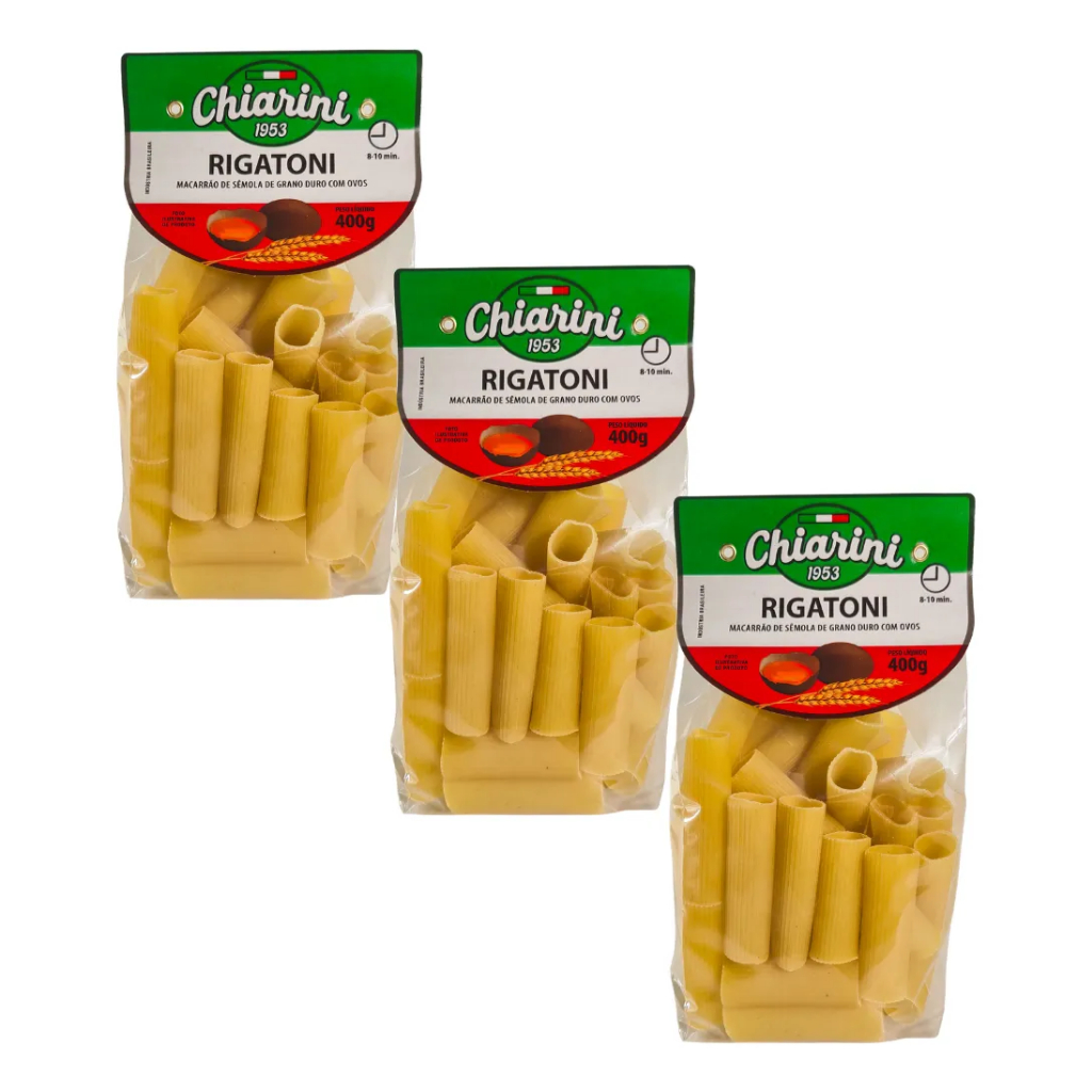 Kit 3x Macarrão Rigatoni Chiarini 400g | Massa de sêmola de grano duro com ovos