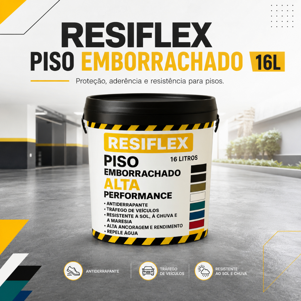 Tinta Piso Emborrachado Resiflex 16L Antiderrapante Proteção UV, Durabilidade e Máxima Aderência