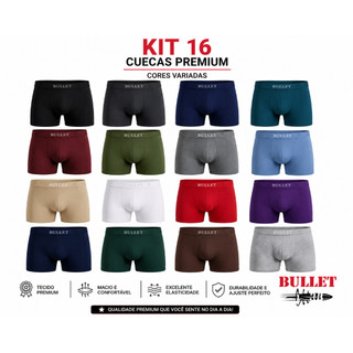 Kit 16 Cuecas Premium – Tecido Premium, conforto, maciez e excelente ajuste. Cores variadas para o dia a dia