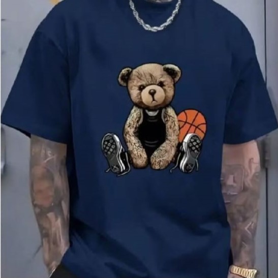 Camiseta Masculina Urso Basquete Estampada Casual Streetwear