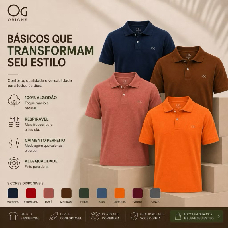 Camisa Camiseta Polo Ogochi Masculina Original Várias Cores Promoção Picket Algodão Super Macia