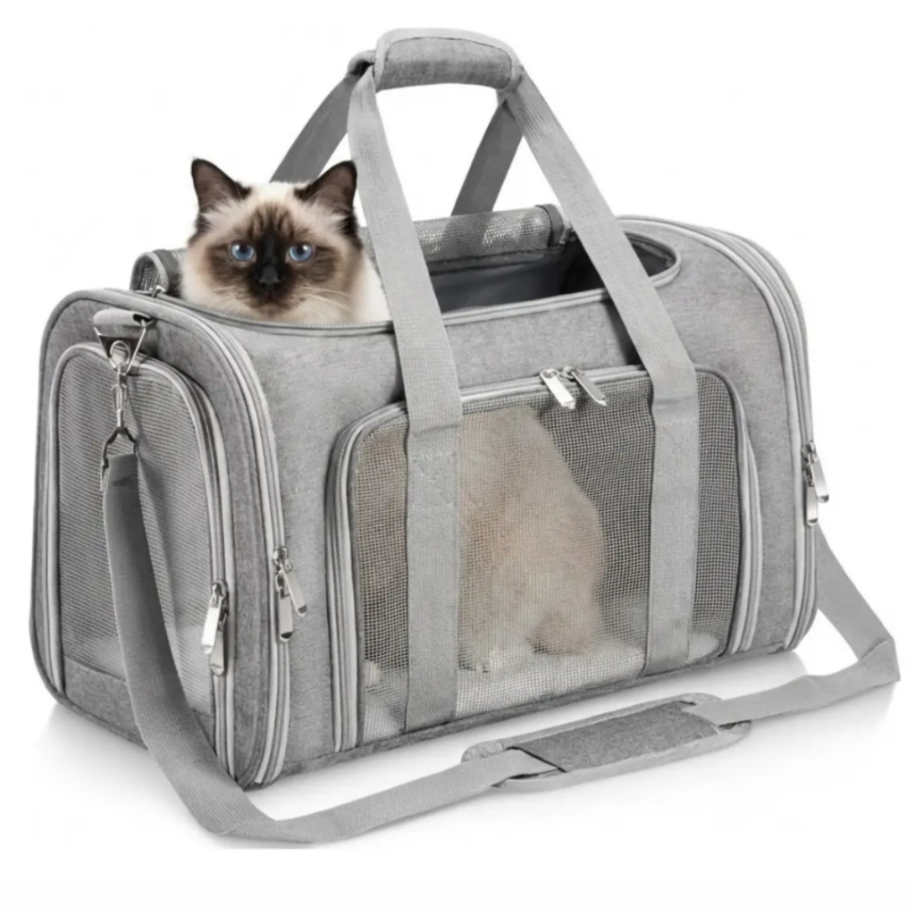 Bolsa Transporte Pet Avião Cães Gatos Confortável Aprovada ANAC Dobrável Resistente Cinza - Tomóvi