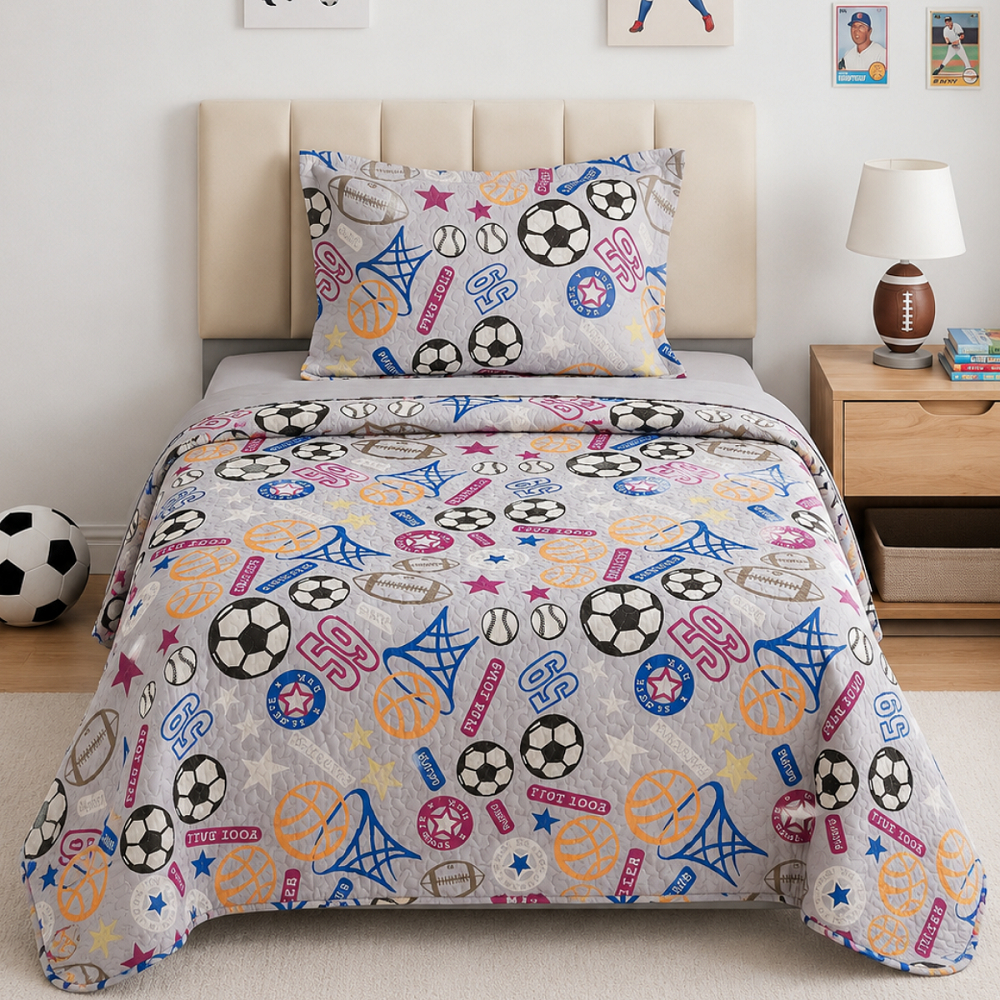 Colcha Cobre Leito Infantil Solteiro Kit 2 Peças Menino Menina Bouti Cama Kids Com Porta Travesseiro