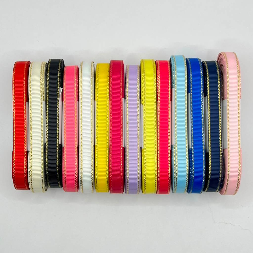 Fita Para laço Sanding Borda Dourada 10mm 10 metros