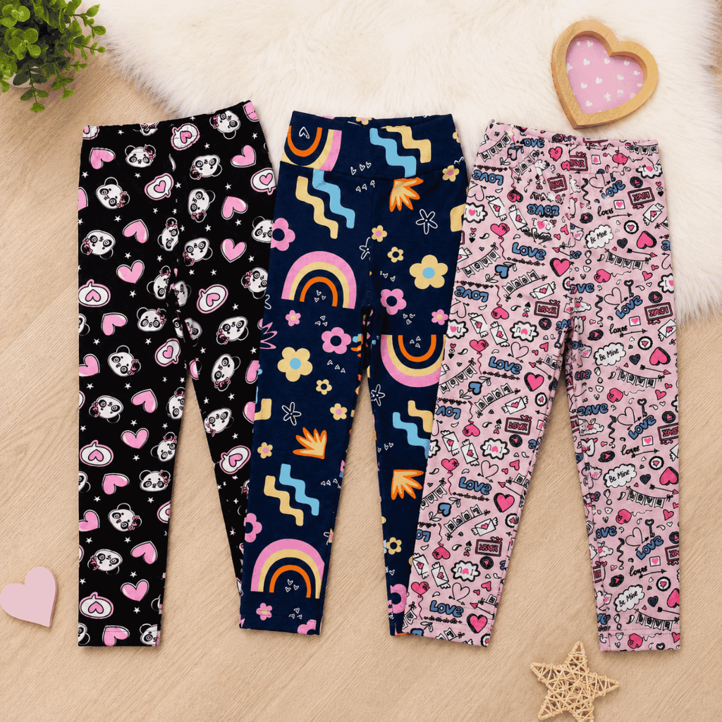Kit com 3 Calças Legging Estampadas Infantis — Tamanhos 1 a 14 | estampas e cores sortidas