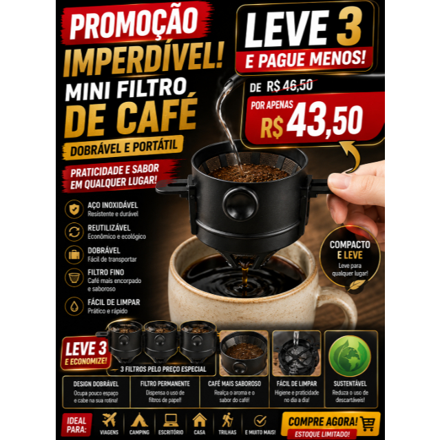MINI Filtro de café aço dobrável portátil café dripper inoxidável reutilizável