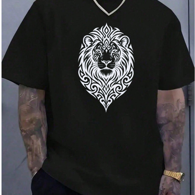 Camiseta Masculina Algodão Lançamento Camisa Exclusiva Estampada Leão com Juba