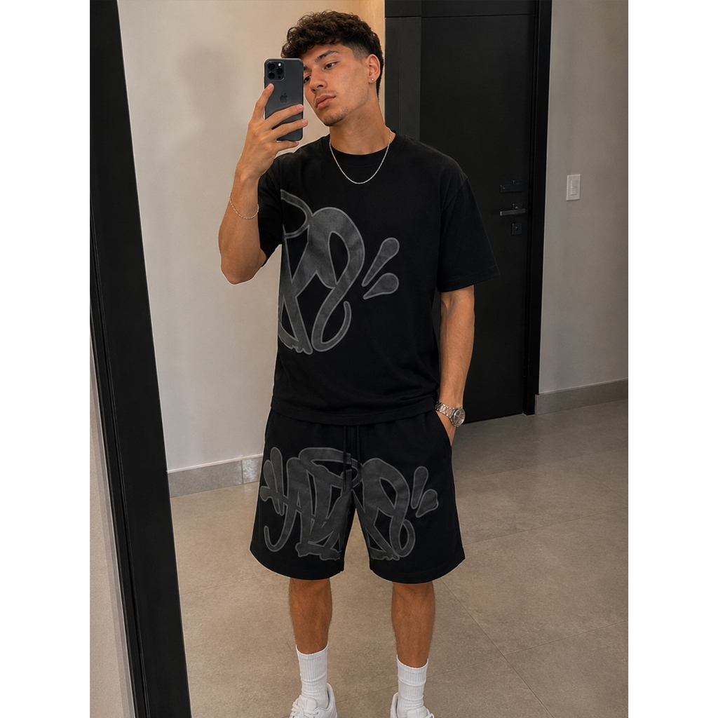 Conjunto Syna World Moletom Camiseta Bermuda Streetwear Uk Drip 100% Algodão Estampada