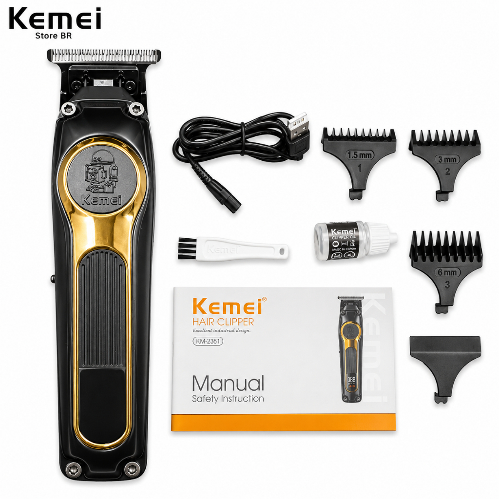 KEMEI km-2351 Usb Recarregável Hair Clippers Dlc Blade Aparador De Cabelo Elétrico Sem Fio Portátil