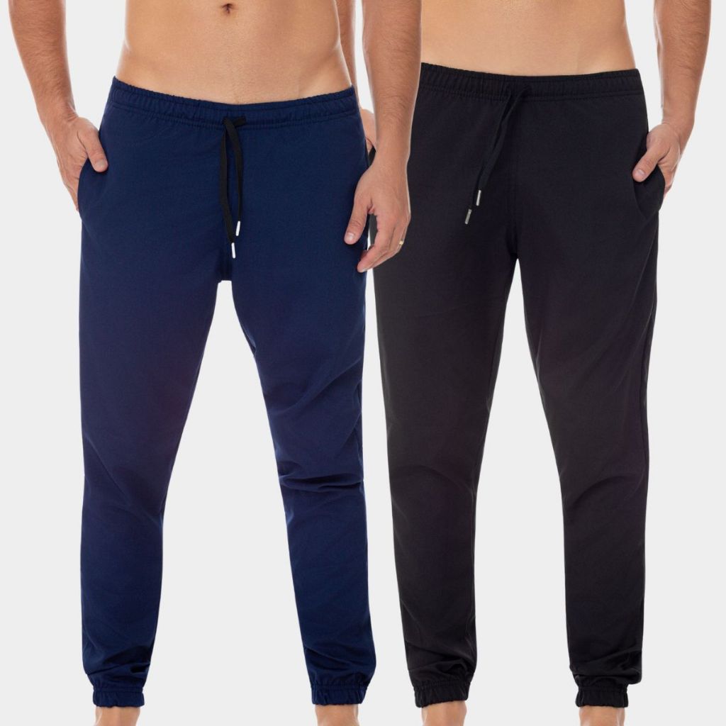 Kit 2 Calça Tactel Jogger Masculina Com Elastano Inverno Homem Esportiva Academia Bolso Cordão
