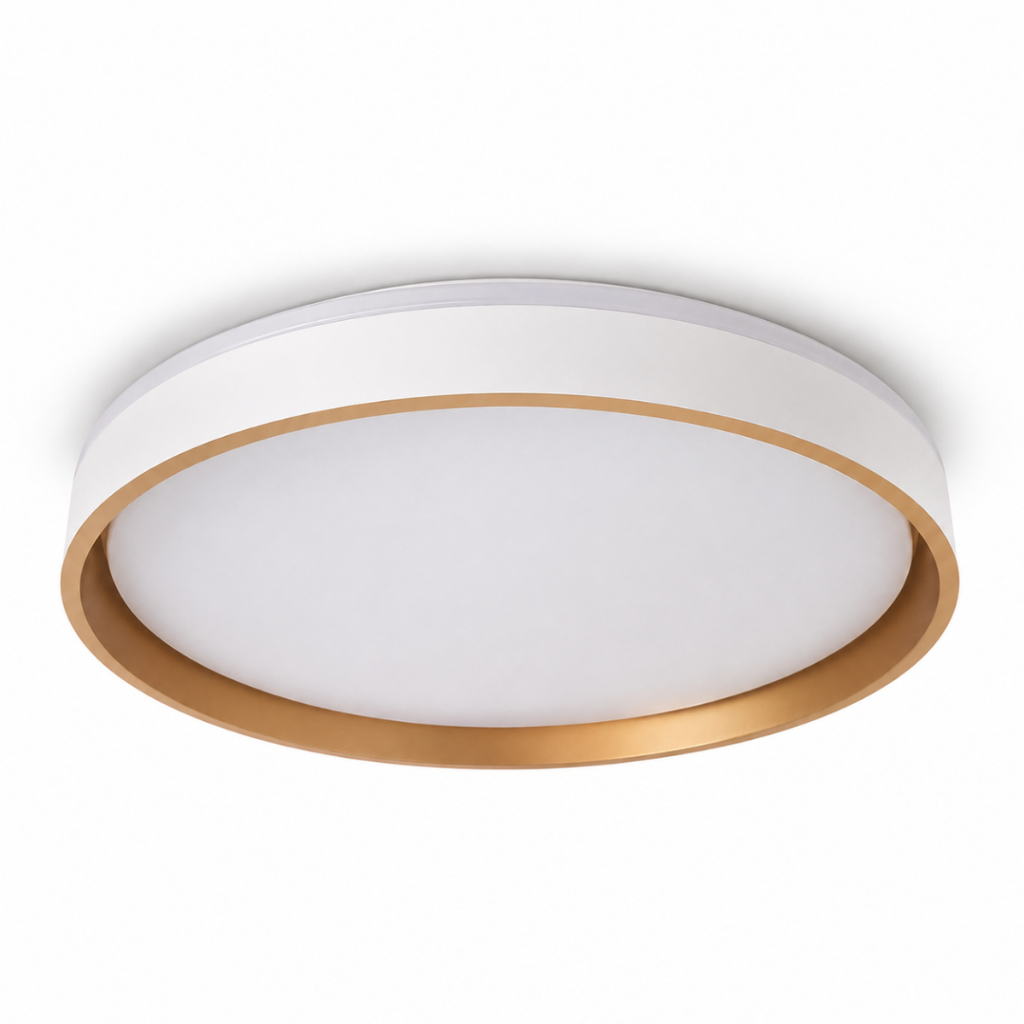 Plafon 36w Redondo Tipo Yael 50cm Branco E Dourado Sobrepor