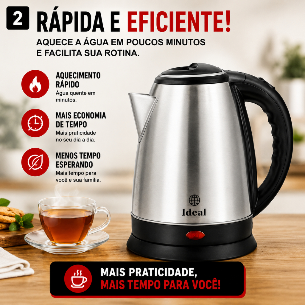 Chaleira Elétrica ThermoFast™ Inox 1,8L 1500W 220V Desligamento Automático Base Giratória
