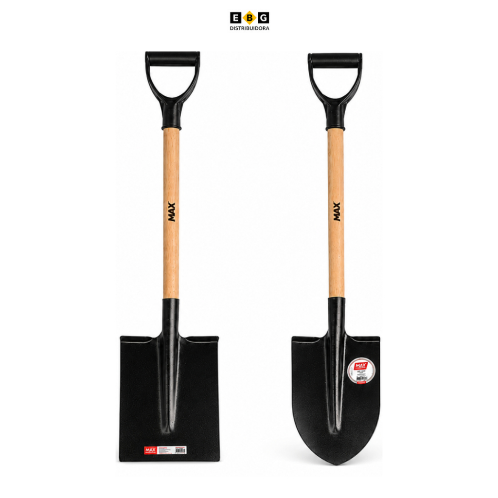 Pá De Aço Com Cabo De Madeira 71cm Bico Redondo Ou Quadrado Jardinagem Construção Max - Promoção