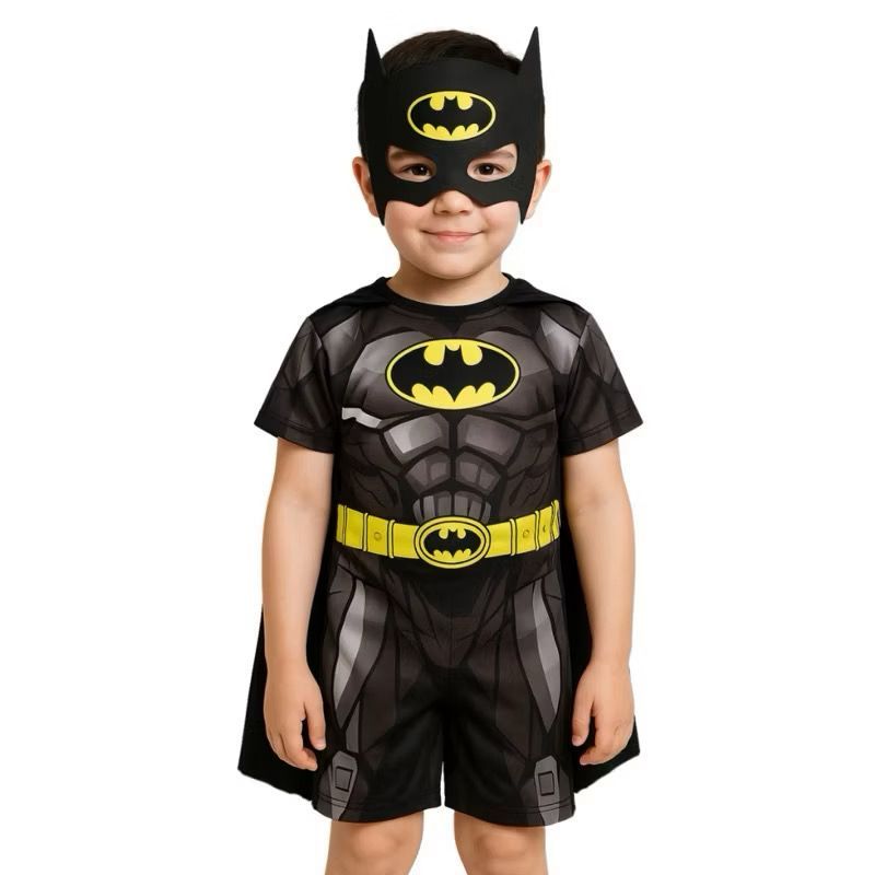 Fantasia Roupa Homem Morcego Bat Herói Menino Curta Com Capa e Máscara