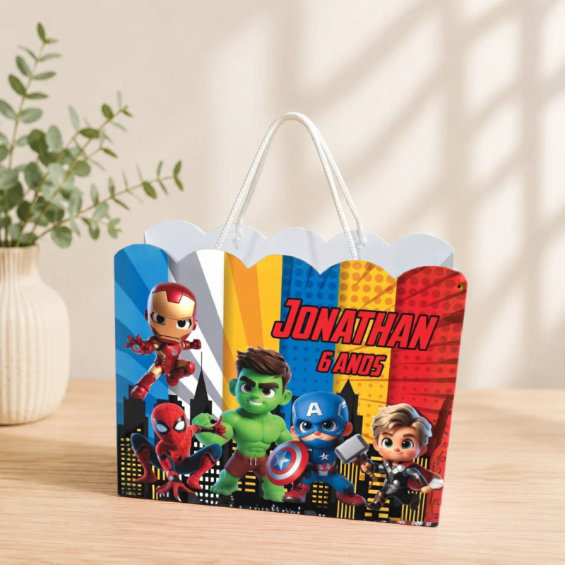 Sacolinha Personalizada Os vingadores Baby Pegue e Monte Lembrancinha Aniversário Infantil Mimos Festa