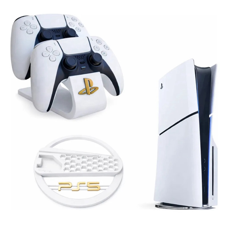 Kit Organizador Base Vertical e Suporte Para Controles Ps5 Pro e Ps5 Slim Compatível com Disco Digital e Físico