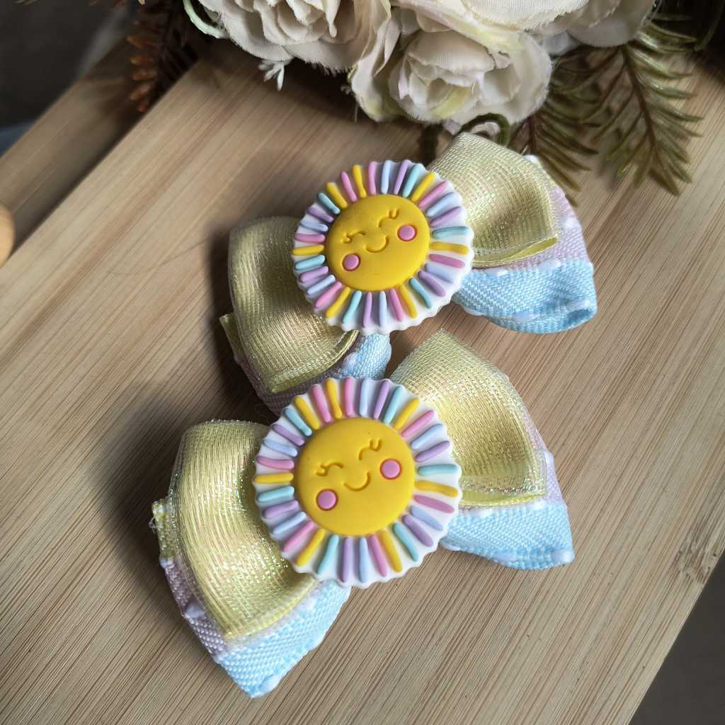 Laço de Cabelo Infantil Parzinho Arco iris Solzinho Colorido Amarelo Lembrancinha