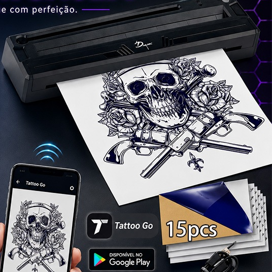 Impressora Térmica A4 Decalque de Tatuagem Bluetooth Portátil Printer A4 15 Papel