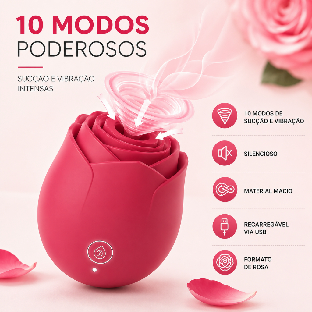 Vibrador Recarregável Em Forma De Flor Rosa Do Otário Clitóris 10 Modos De Sucção