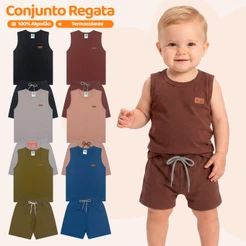 Kit 3 Conjuntos Regatas Monocromático Bebê Menino Básica Lisa Camiseta Masculino Verão Algodão Roupa de Calor
