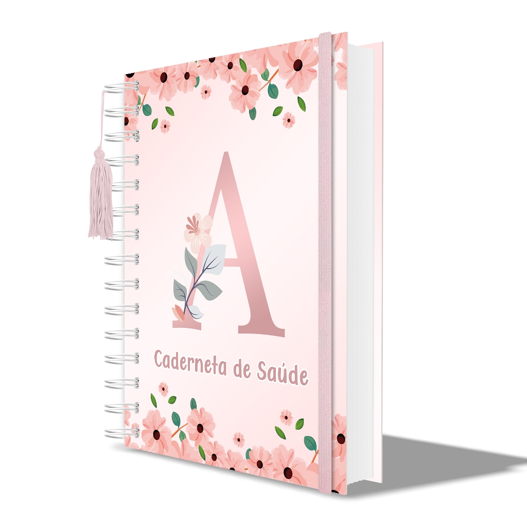 Caderno Guia Saúde Vacinação 118 Páginas Capa Dura Iniciais Alfabeto Menina Rosa Floral · foto 2