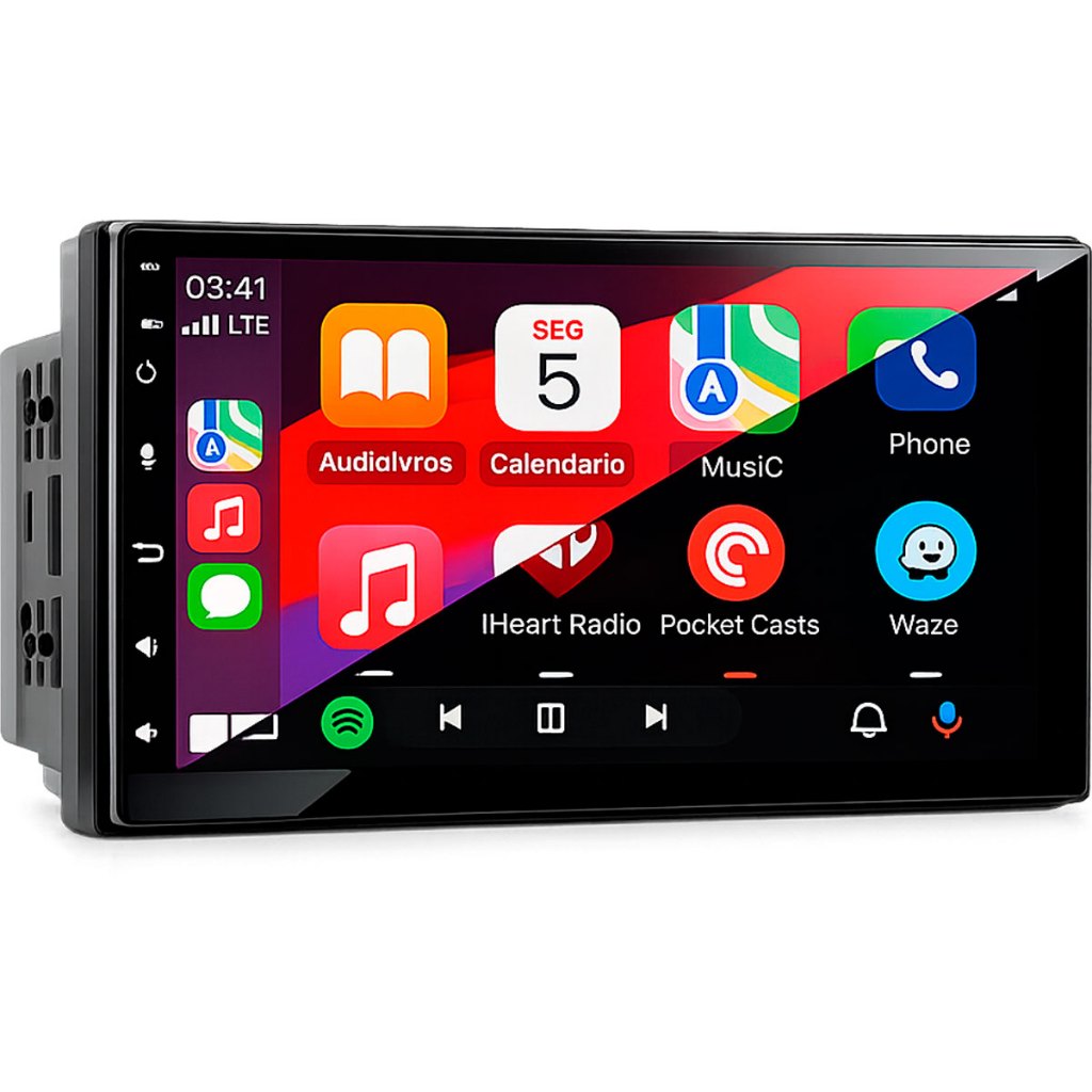 Central Multimídia Mp5 7 Tela de Vidro IPS Carplay Android Auto Sem Fio Espelhamento USB BT