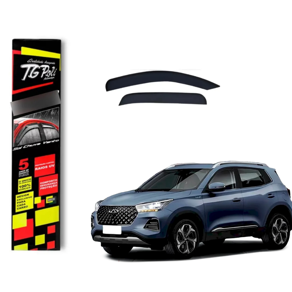 Calha de Chuva Chery Tiggo 5X 2018 a 2026 TG Poli Defletor 4 portas Protetor Janelas Fumê
