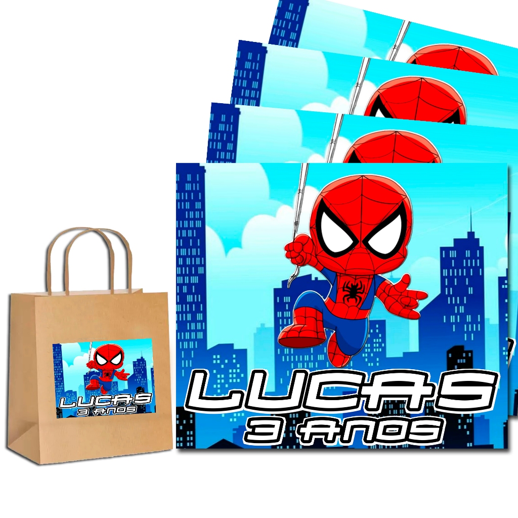 Adesivos personalizados Tema Homem Aranha / Baby / Cute 10cmx9cm p/ Sacolinha Surpresa