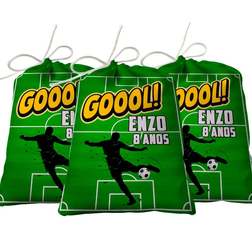 Sacolinha Lembrancinha Festa Aniversário Surpresa Tecido Personalizado Futebol M2