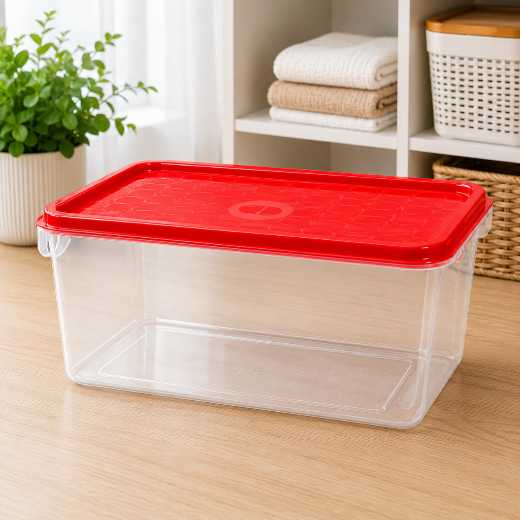Organizador Multiuso 4,5L com Tampa Caixa Plástica Transparente Resistente Para Casa Quarto Cozinha Lavanderia Escritóri