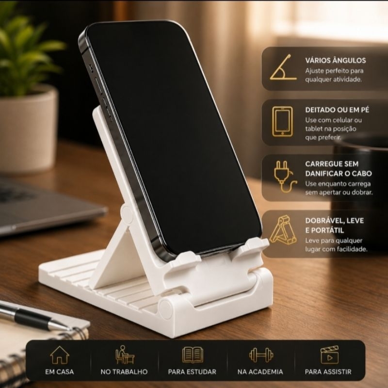📱 Suporte Celular de Mesa Retrátil Móvel Ajustável Portátil Smartphone Iphone Tablet iPad Escritório