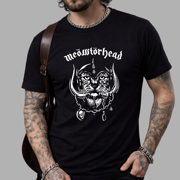 Camiseta Meowtorhead  Banda de Rock Metal Musica Internacional Camisa Blusa Unissex Masculino Feminino 100% Algodão