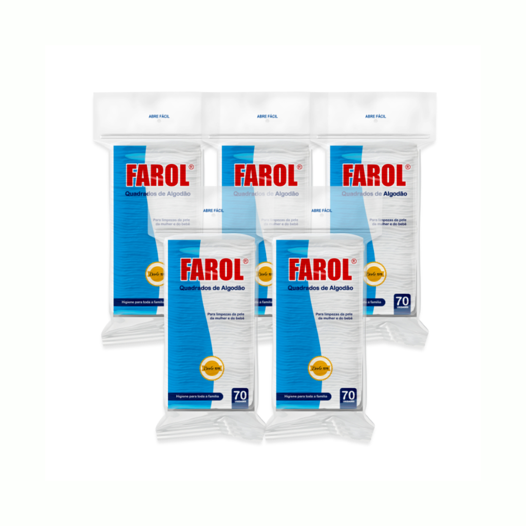 KIT C/5 PACOTES ALGODÃO QUADRADO 70UN FAROL